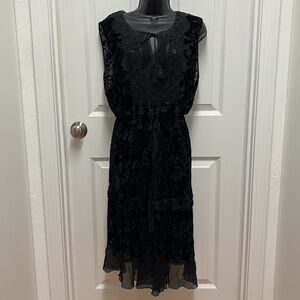 Elie Tahari Woman Gothic Princess Black Silk‎ Embroidered Dress - size XL
